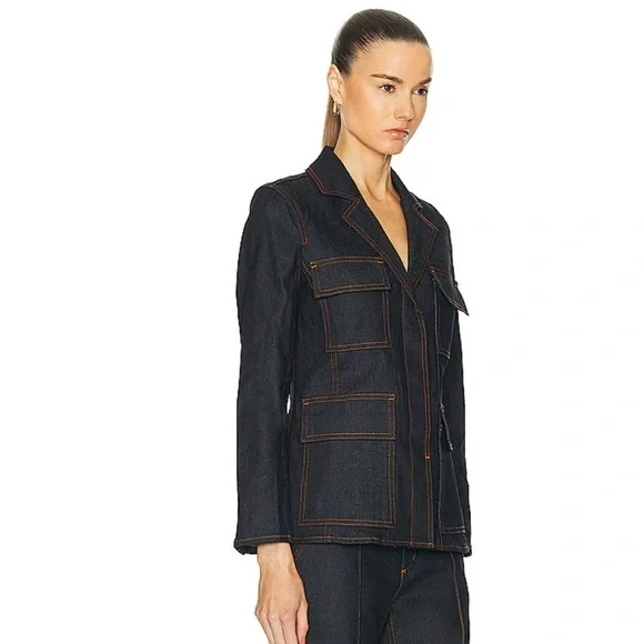 A.L.C. Stevie Dark Blue Wash Raw Denim Long Sleeve Button Jacket New With Tags